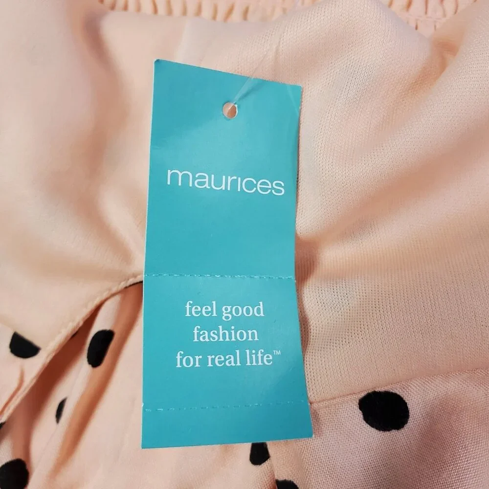 Maurices Maxi Sundress Women Size L Peach Black Polka Dot Halter Elastic Back - Picture 8 of 12
